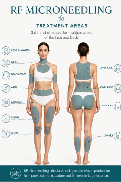 Areas of face and body can have RF microneedling skin tightening treatment East Kilbride