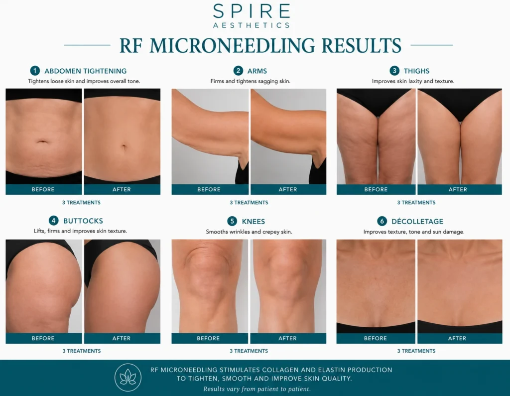 before and after RF microneedling skin tightening results East Kilbride on the body